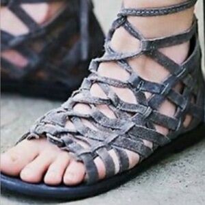 Free People, Size 10-10 1/2 Great Lengths Lace-up Sandals Back Zip Leath…